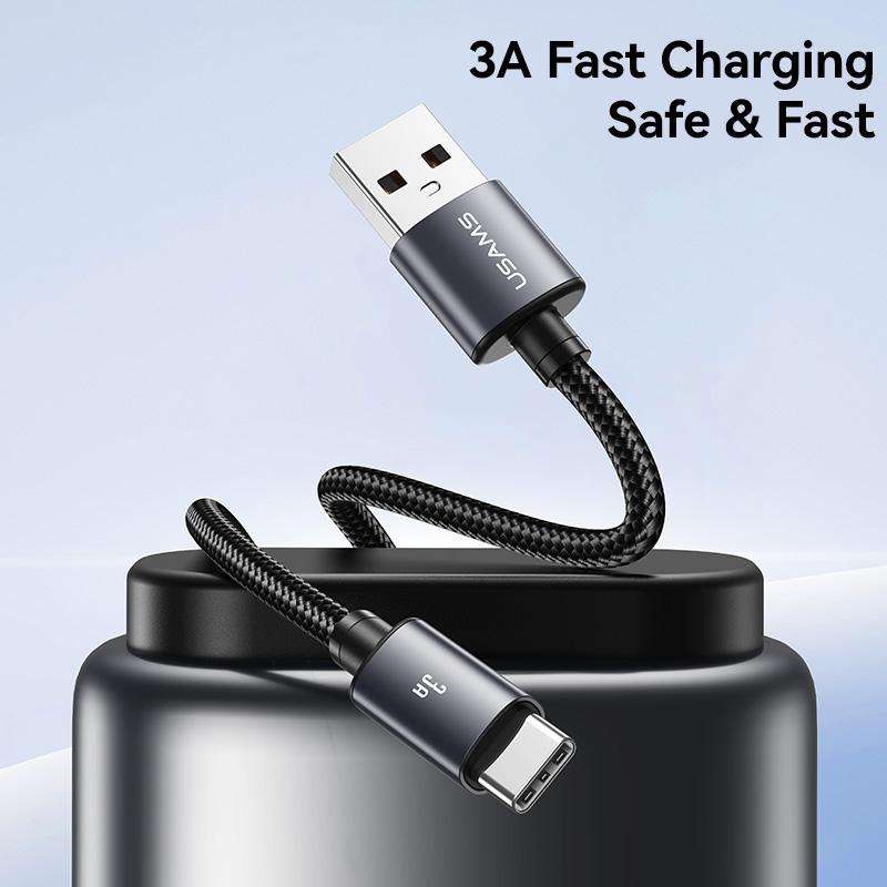 USAMS SJ767 U91 3A USB to Type-C Aluminum Alloy Fast Charging Data Cable, Length: 1m(Gun Color)