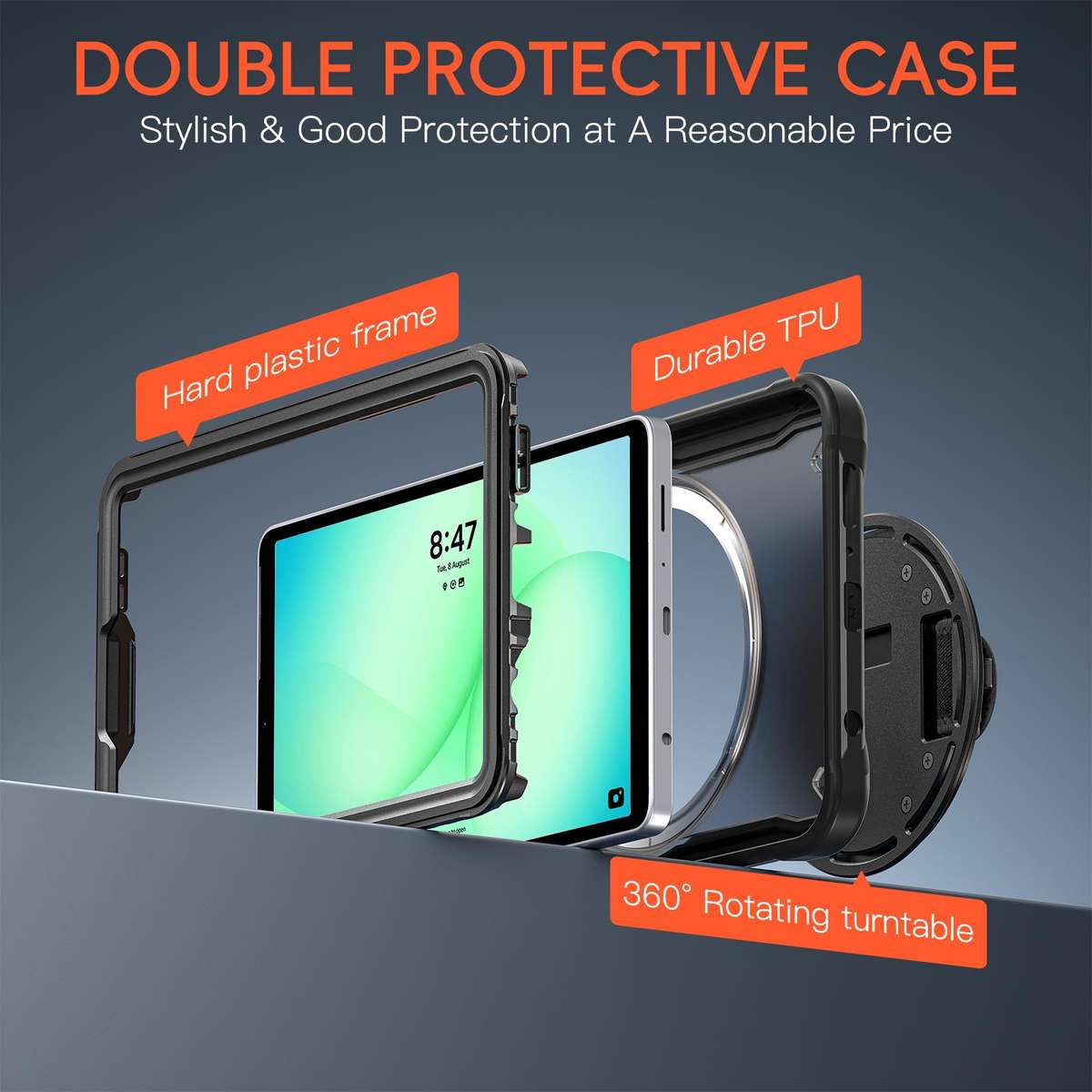 For Samsung Galaxy Tab A11 Heavy Duty Hybrid Tablet Case with Hand Grip & Strap(Black)