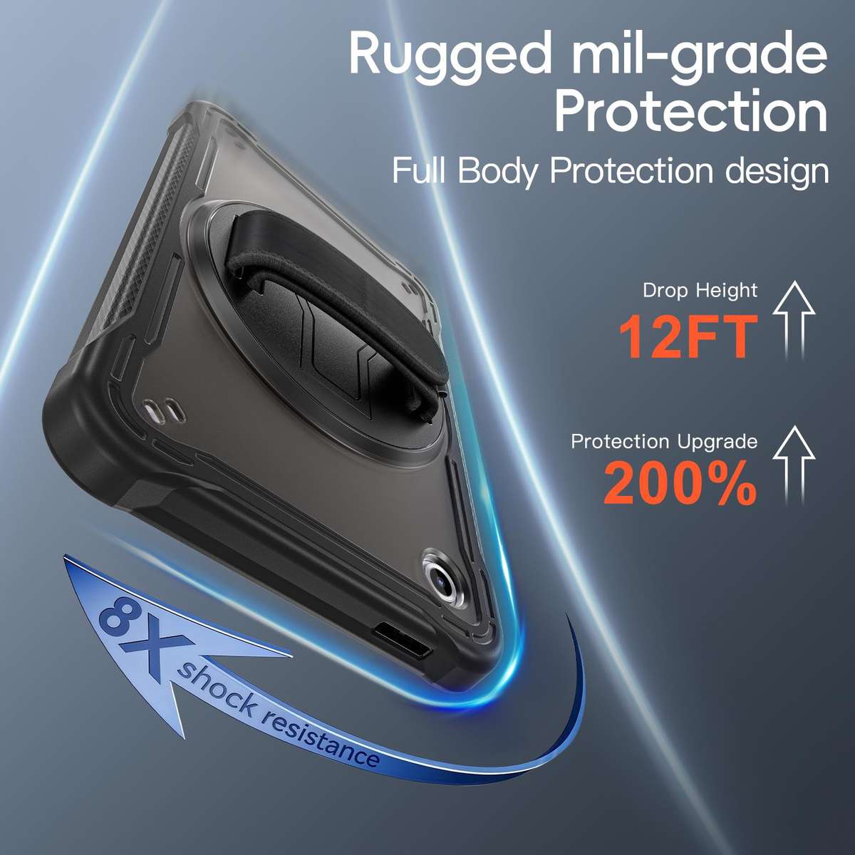 For Samsung Galaxy Tab A11 Heavy Duty Hybrid Tablet Case with Hand Grip & Strap(Black)