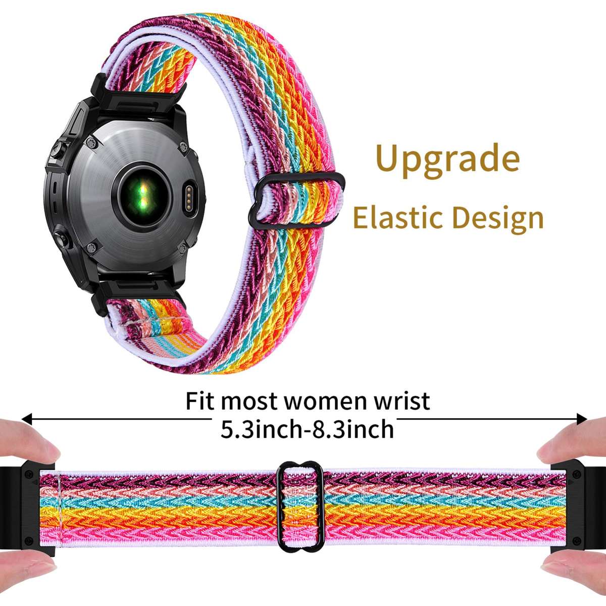For Garmin 22mm Wave Pattern Elastic Woven Nylon Watch Band(Rainbow)