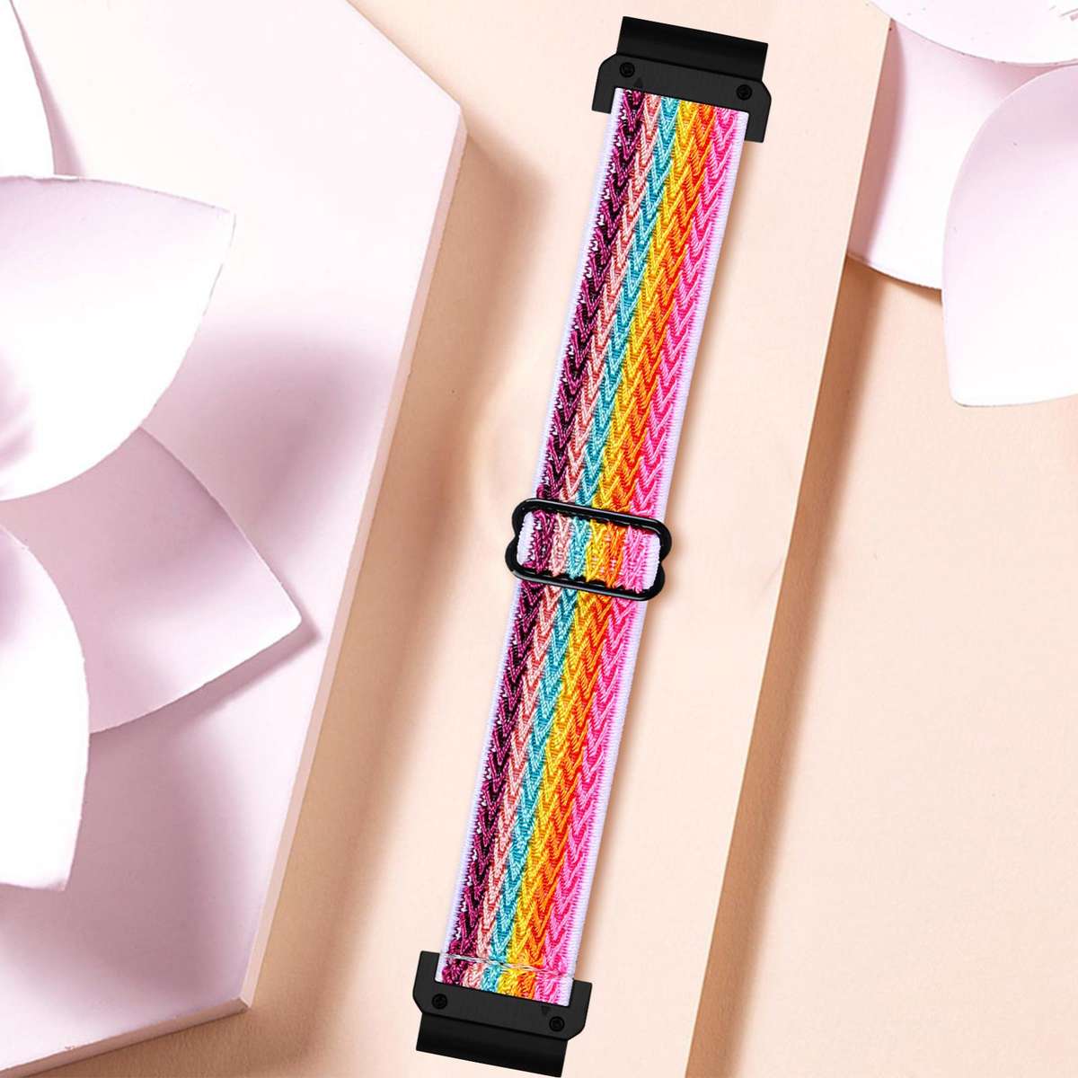 For Garmin 22mm Wave Pattern Elastic Woven Nylon Watch Band(Rainbow)