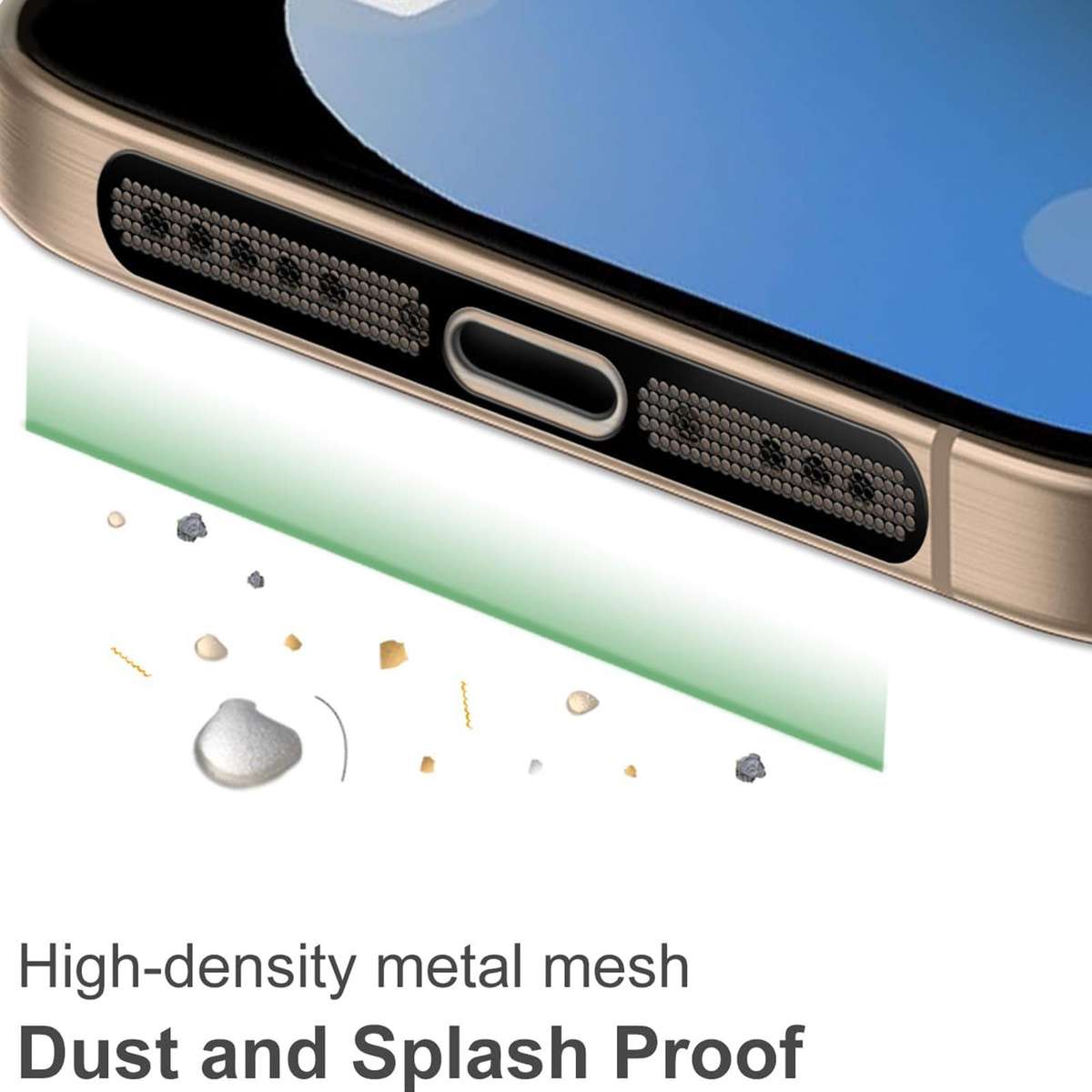 For iPhone 17 / 16 XDcase 4pcs Metal Dust Mesh Earpiece Dustproof Stickers with 4 Anti ... (Gold)