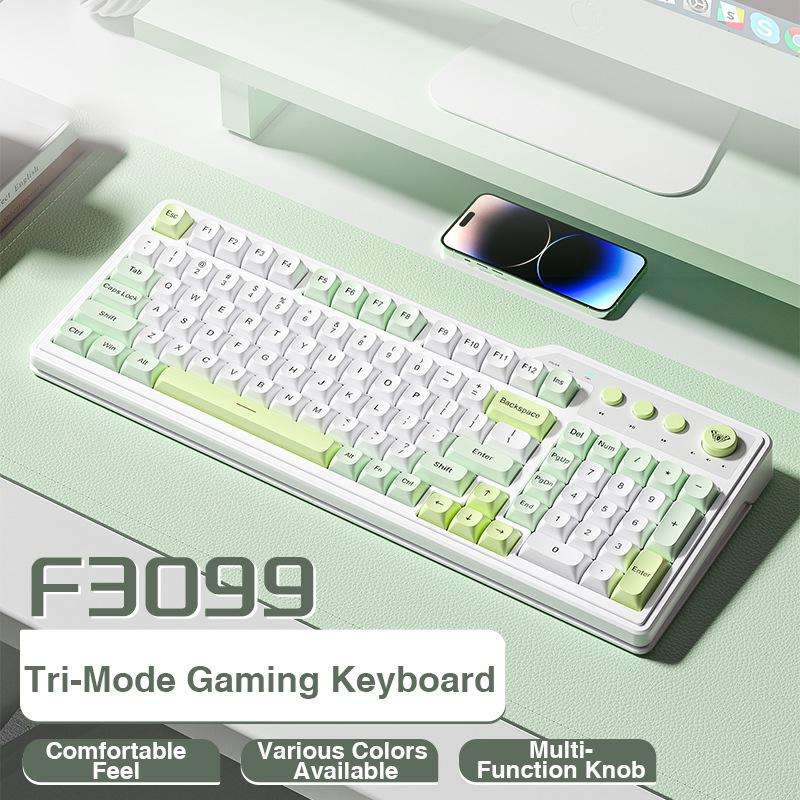 AULA F3099 99 Keys RGB Lighting Tri-Mode Gaming Keyboard(White Pink)