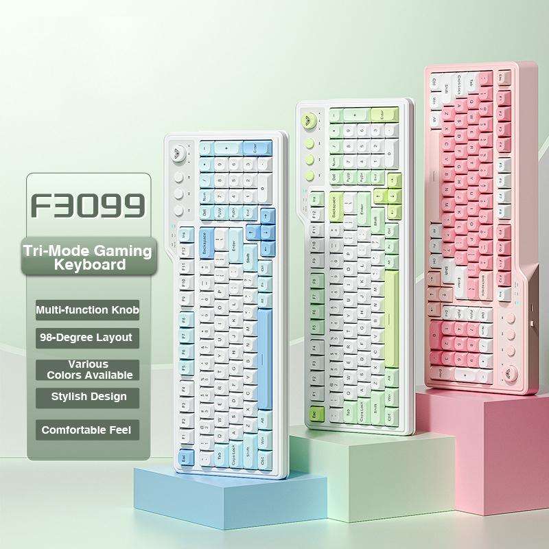 AULA F3099 99 Keys RGB Lighting Tri-Mode Gaming Keyboard(White Pink)