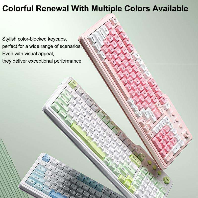 AULA F3099 99 Keys RGB Lighting Tri-Mode Gaming Keyboard(White Pink)