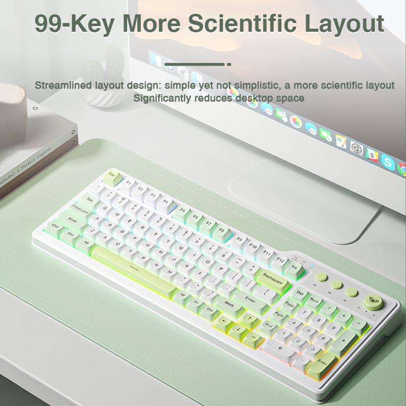 AULA F3099 99 Keys RGB Lighting Tri-Mode Gaming Keyboard(White Pink)