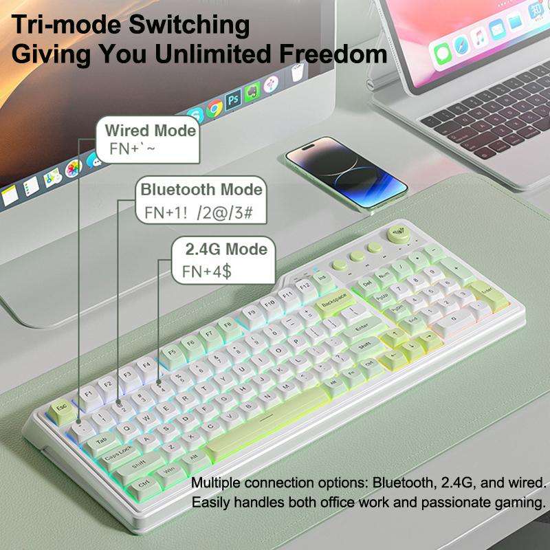 AULA F3099 99 Keys RGB Lighting Tri-Mode Gaming Keyboard(White Pink)