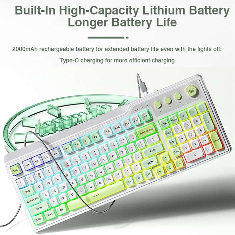 AULA F3099 99 Keys RGB Lighting Tri-Mode Gaming Keyboard(White Pink)