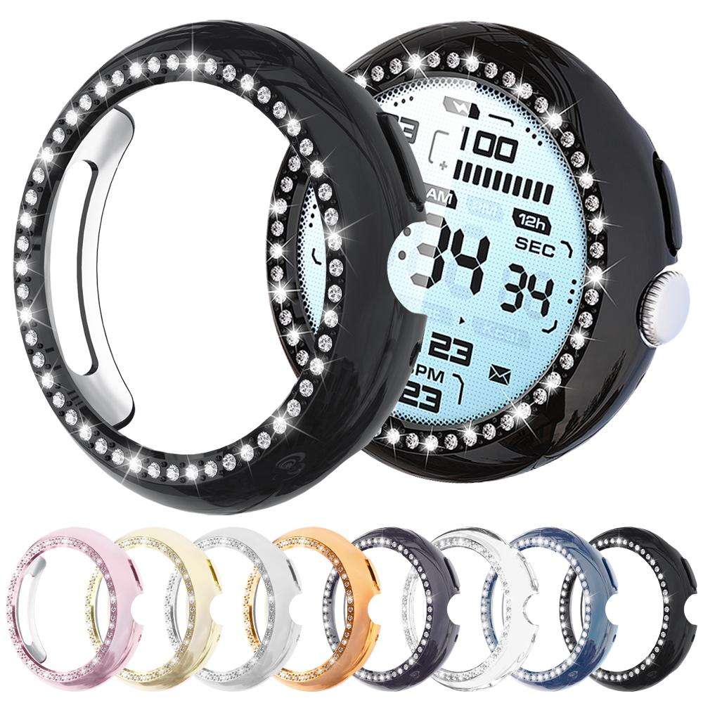 For Google Pixel Watch 4 / Watch 3 45mm xDfind Single Row Diamond Hollow PC Watch Cover(Pink)