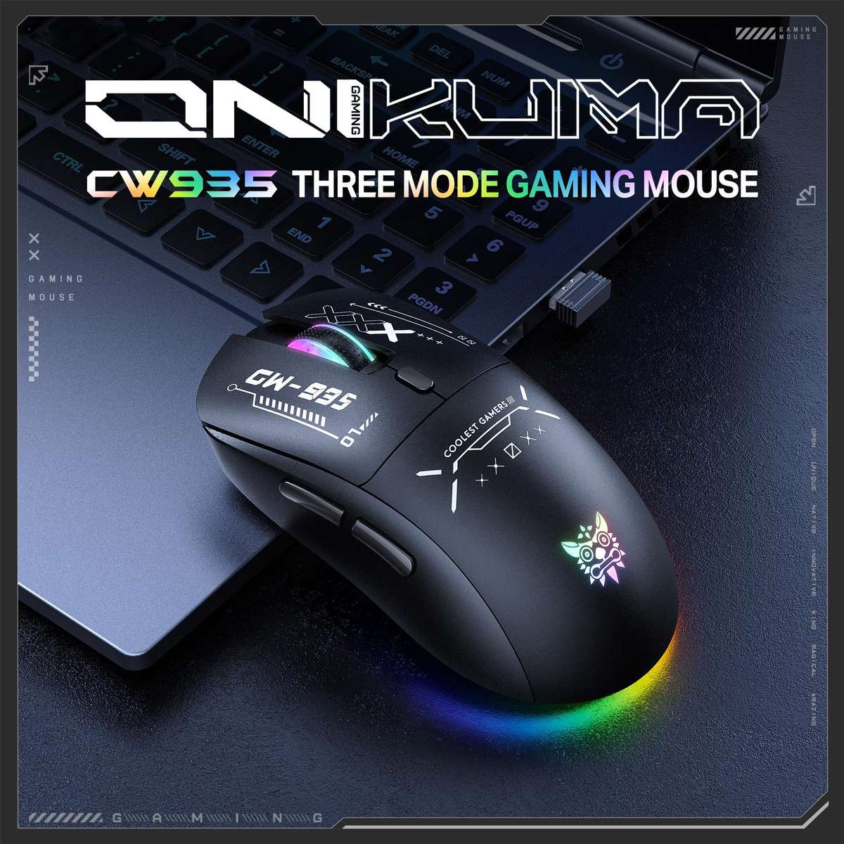 ONIKUMA CW935 12800DPI 2.4GHz + BT + Wired Tri-mode RGB Wireless Mouse(Black)