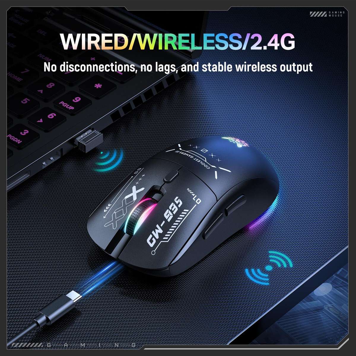 ONIKUMA CW935 12800DPI 2.4GHz + BT + Wired Tri-mode RGB Wireless Mouse(Black)