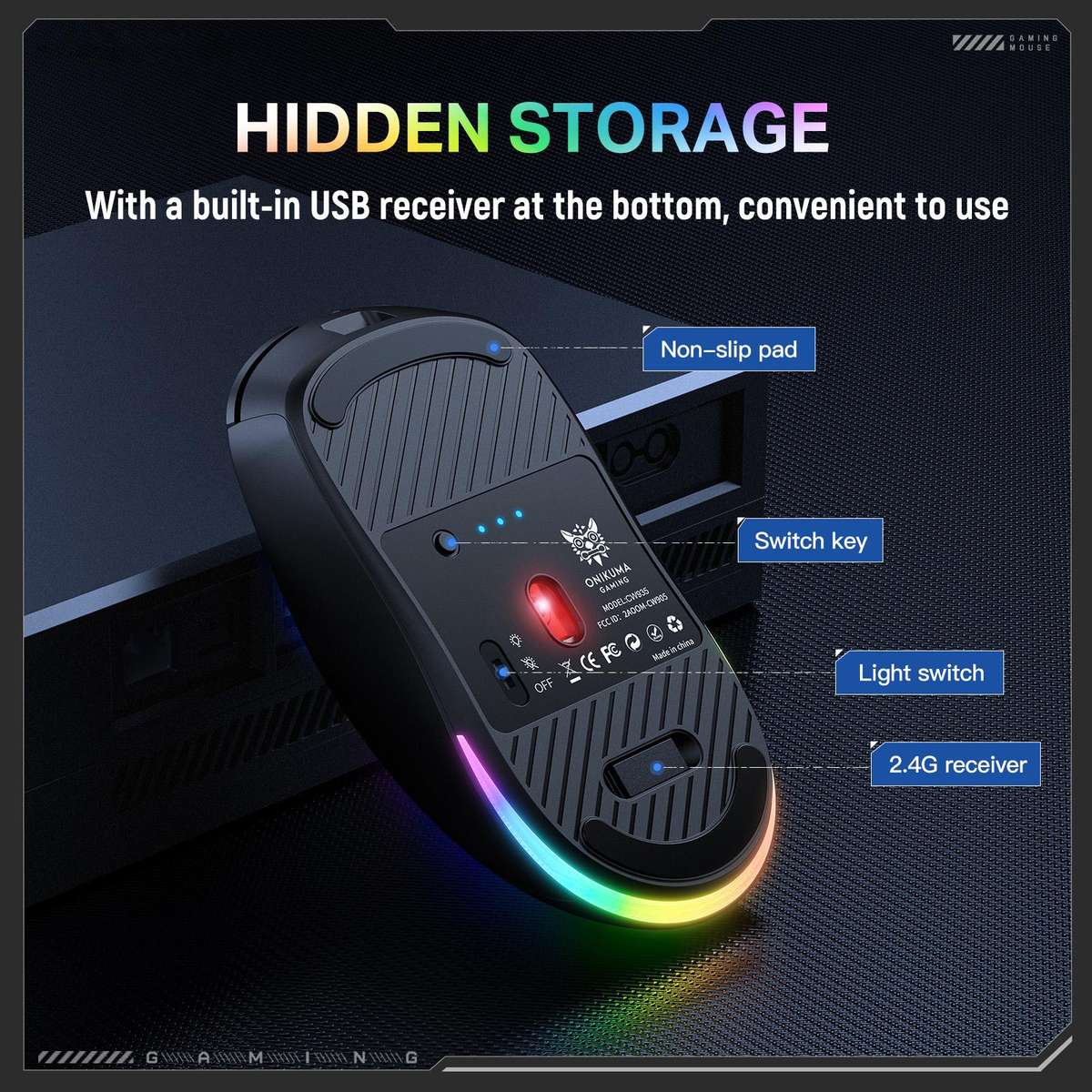 ONIKUMA CW935 12800DPI 2.4GHz + BT + Wired Tri-mode RGB Wireless Mouse(Black)