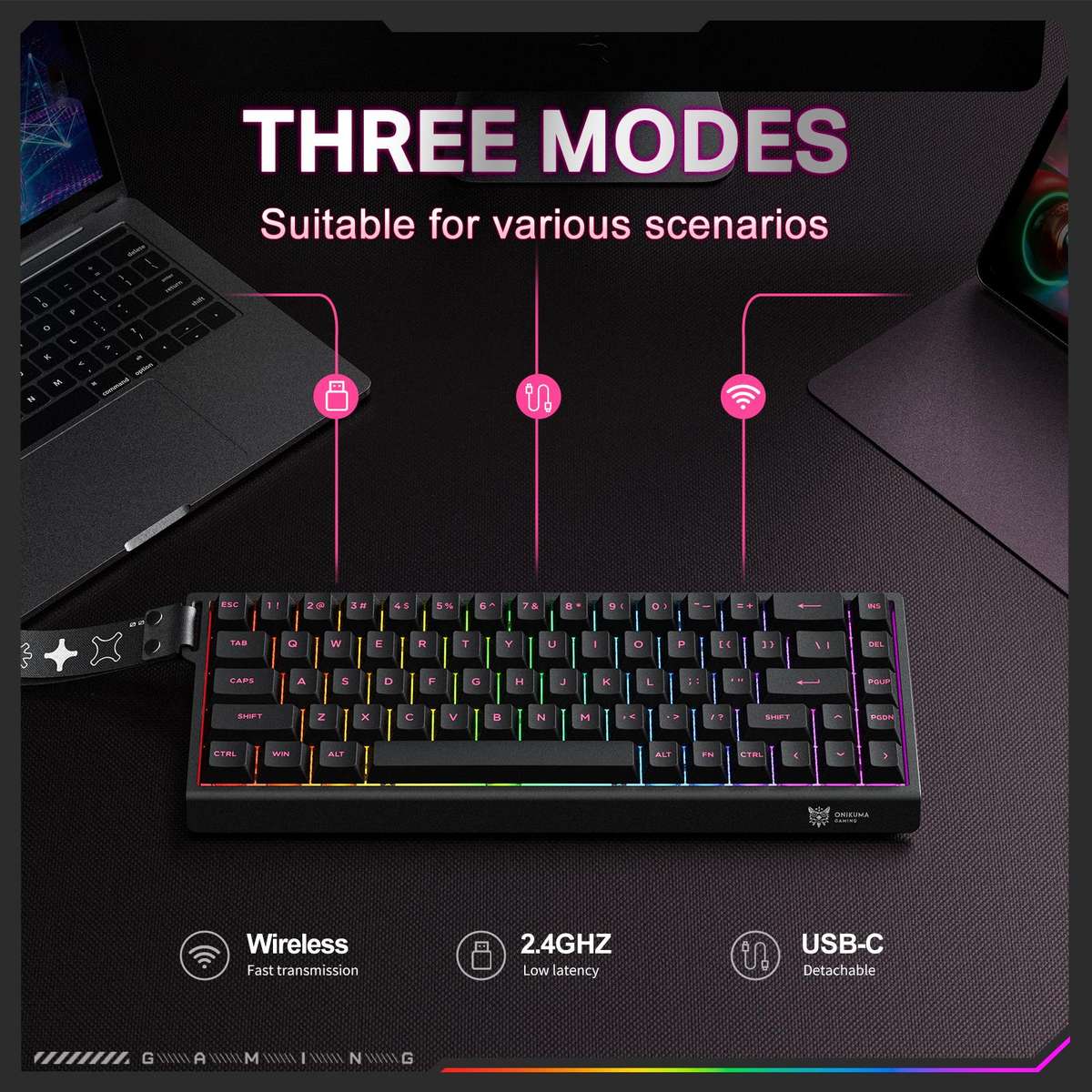 ONIKUMA MT603 68 Keys RGB Tri-mode Magnetic Switch Gaming Keyboard(Black)