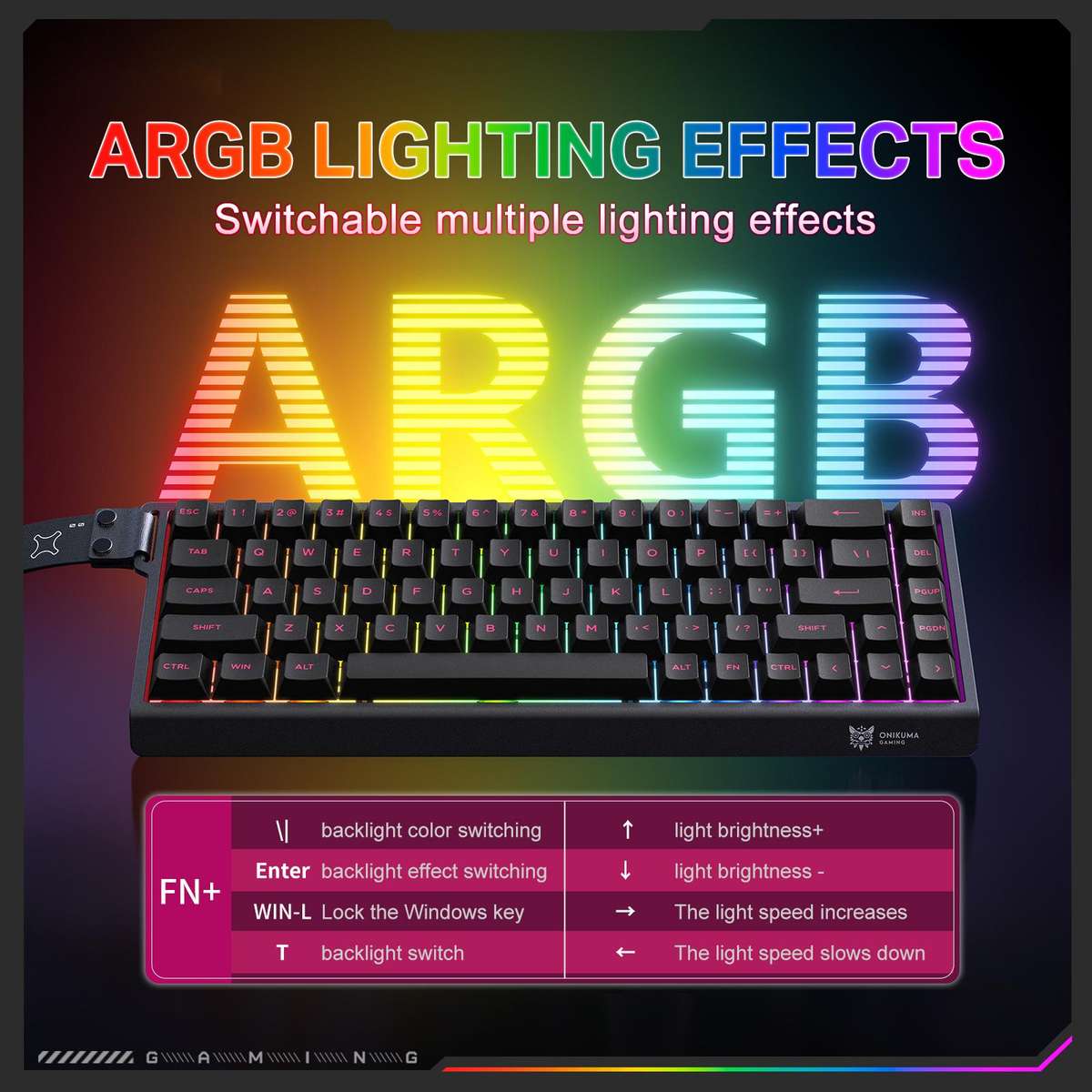 ONIKUMA MT603 68 Keys RGB Tri-mode Magnetic Switch Gaming Keyboard(Black)