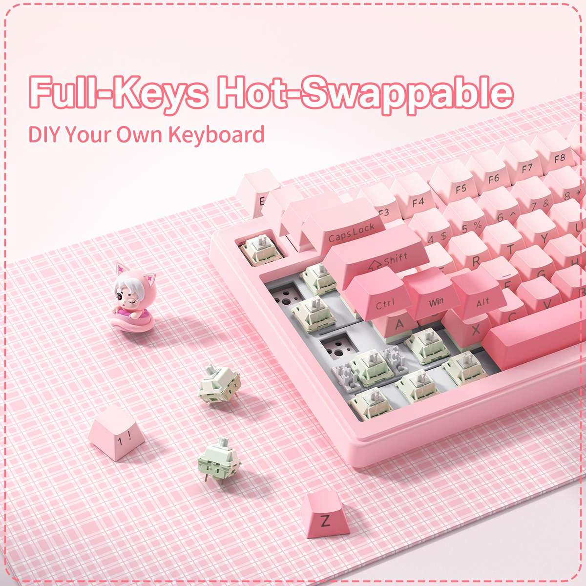 ONIKUMA MT707 82 Keys RGB Tri-mode Mechanical Gaming Keyboard(Pink)