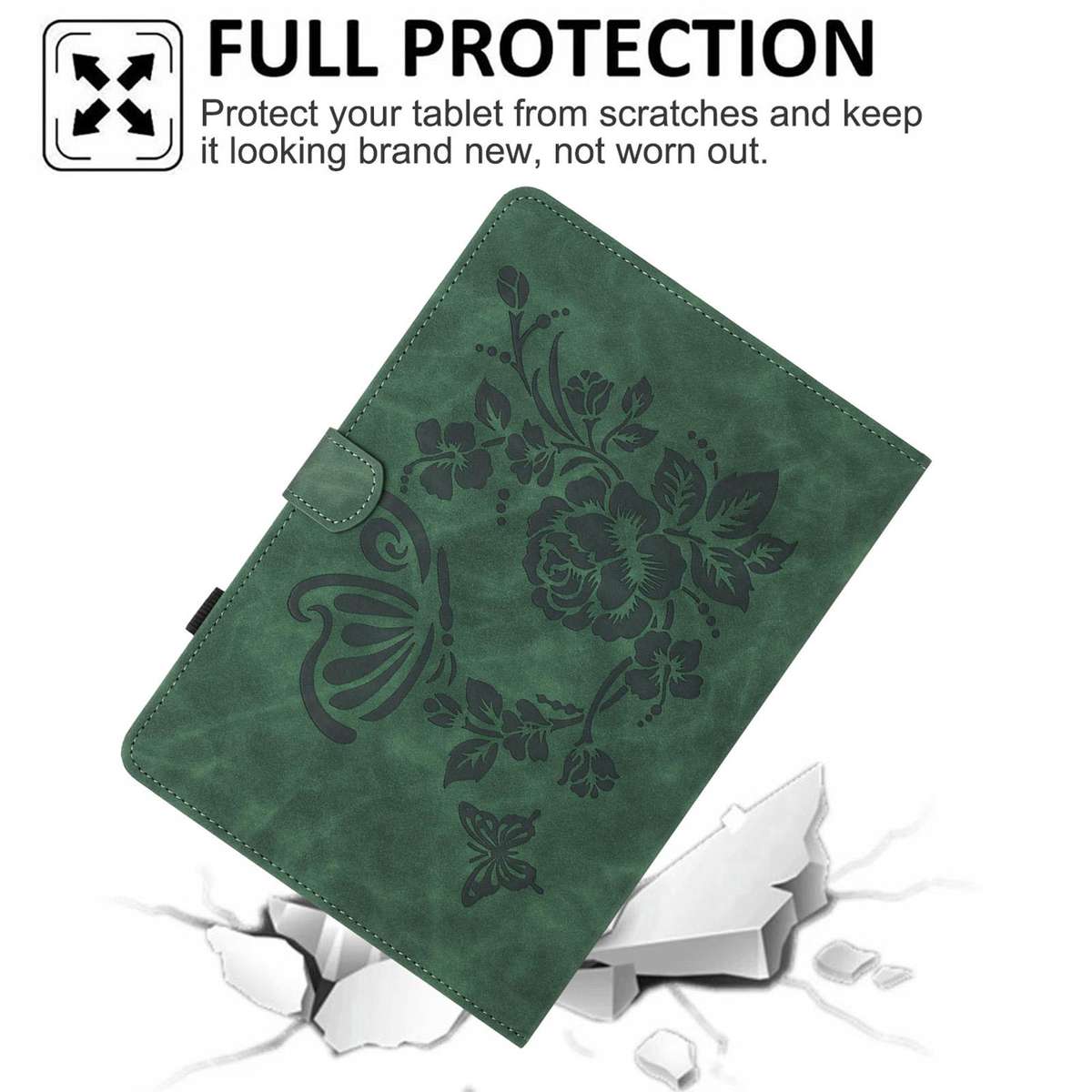 For Samsung Galaxy Tab A 10.1 2019 Butterfly Loves Flowers Embossed Leather Tablet Case(Green)