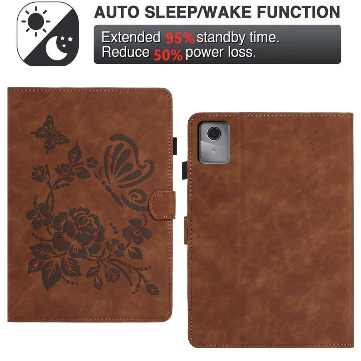 For Xiaomi Redmi Pad 2 2025 Butterfly Loves Flowers Embossed Leather Smart Tablet Case(Brown)