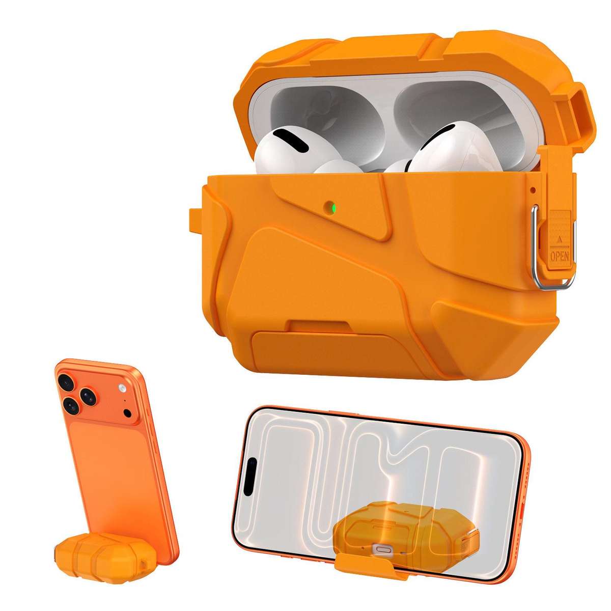 For AirPods Pro 2 / 1 XDcase Football-style Security Lock TPU Earbud Case with Hook & ... (Orange)