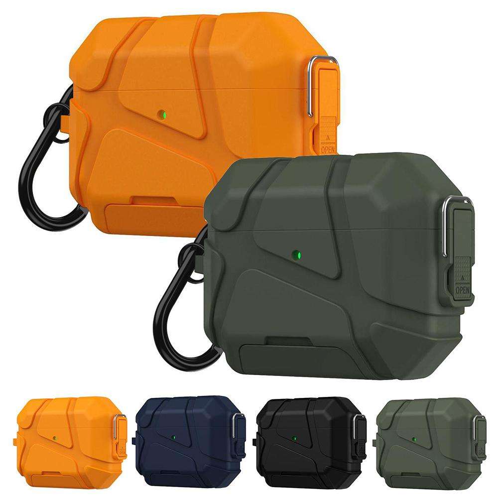 For AirPods Pro 2 / 1 XDcase Football-style Security Lock TPU Earbud Case with Hook & ... (Orange)