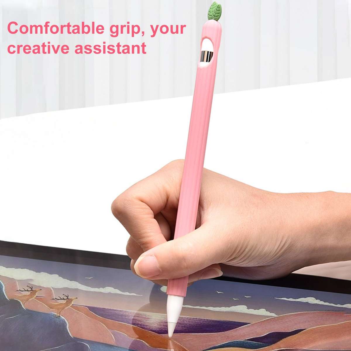 For Apple Pencil Pro / 2 XDcase Fruit & Veggie Anti-Slip Silicone Stylus Pen Sleeve(Peach)
