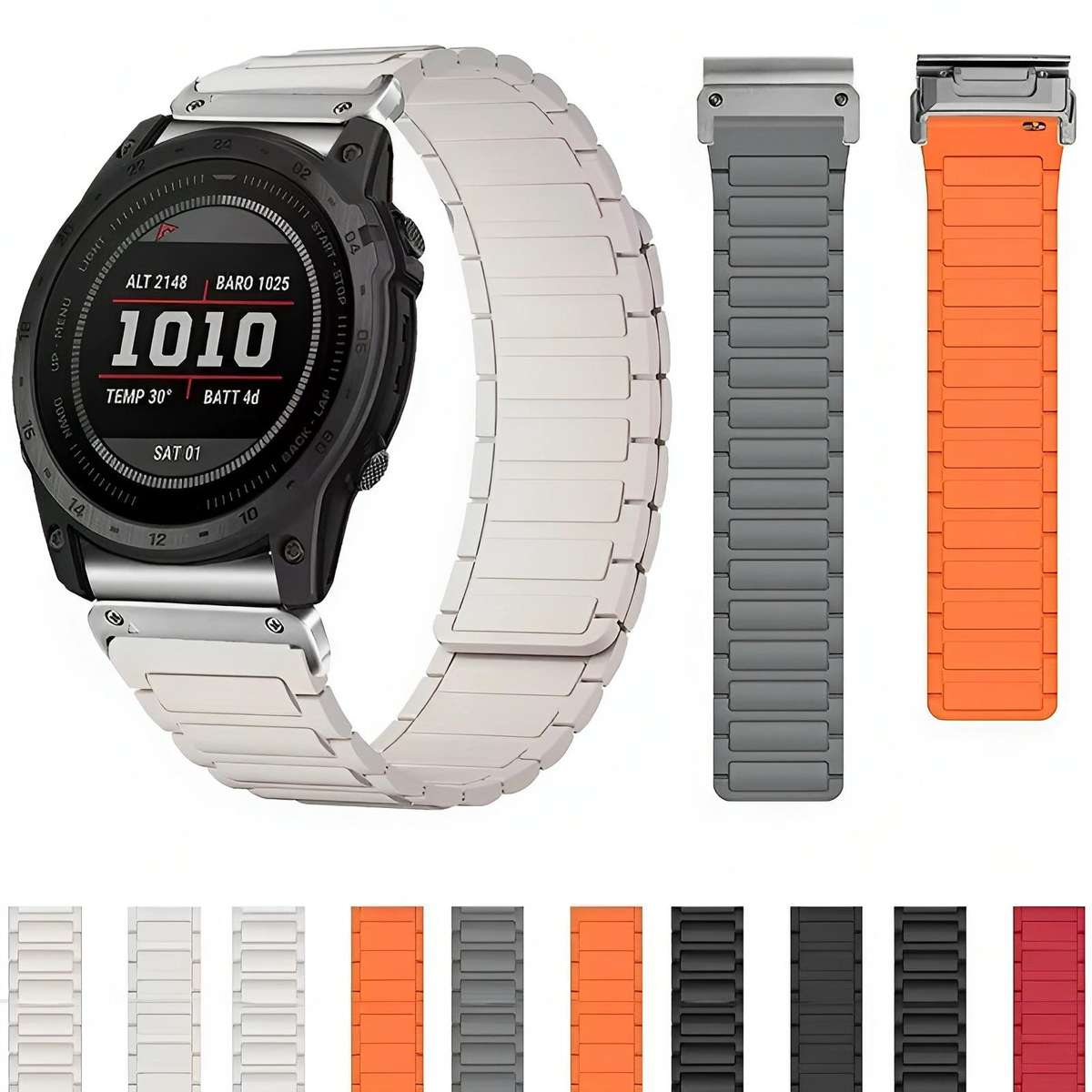 For Garmin 26mm Three Beads Magnetic Silicone Watch Band(Black Orange+Black Connector)