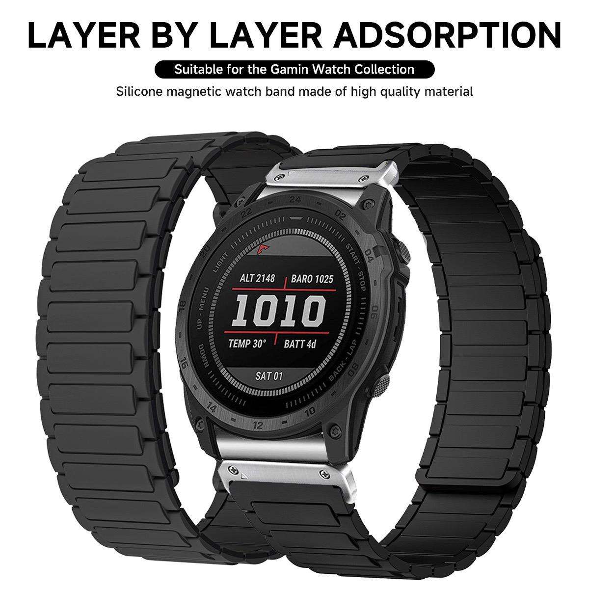 For Garmin 26mm Three Beads Magnetic Silicone Watch Band(Black Orange+Black Connector)