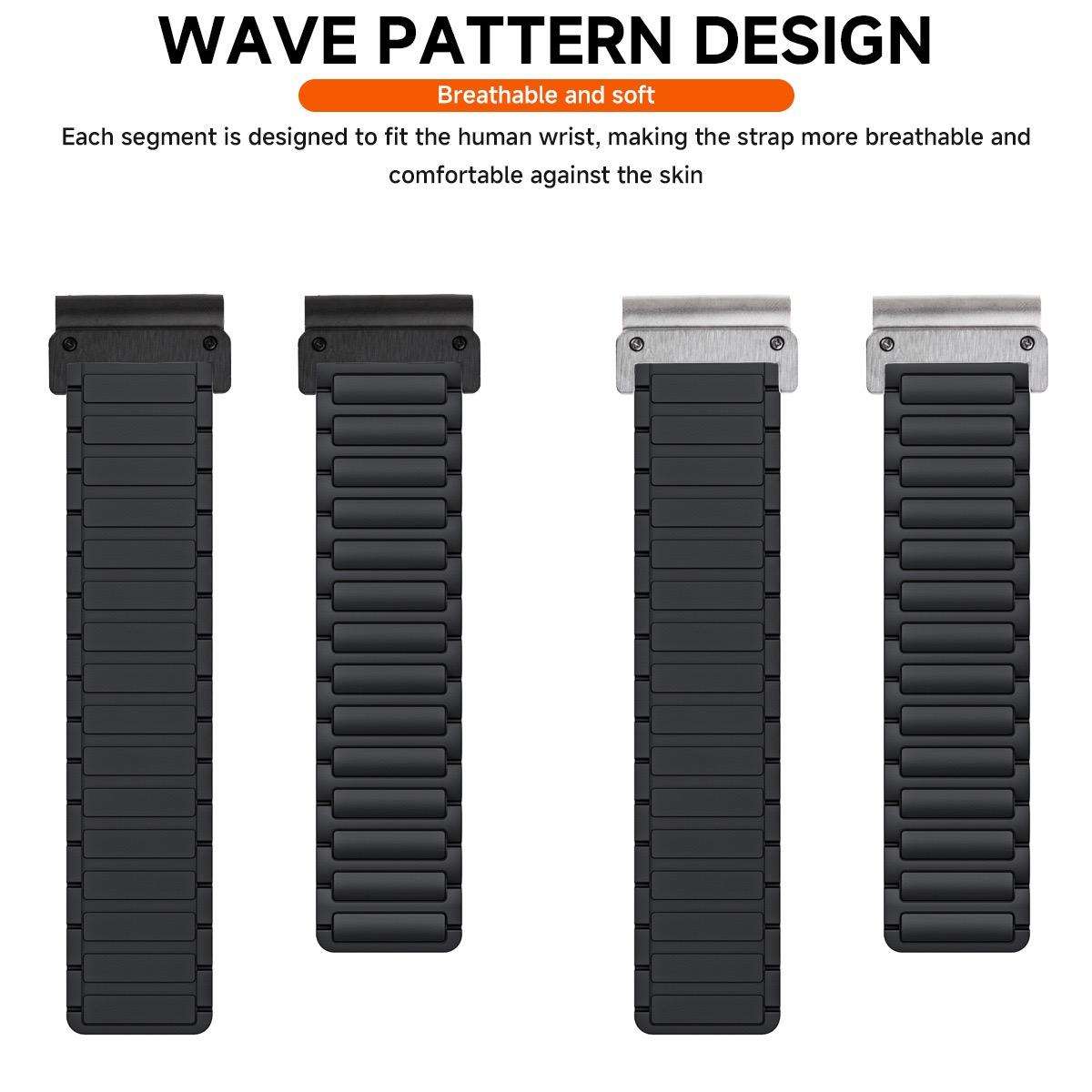 For Garmin 26mm Three Beads Magnetic Silicone Watch Band(Black Orange+Black Connector)