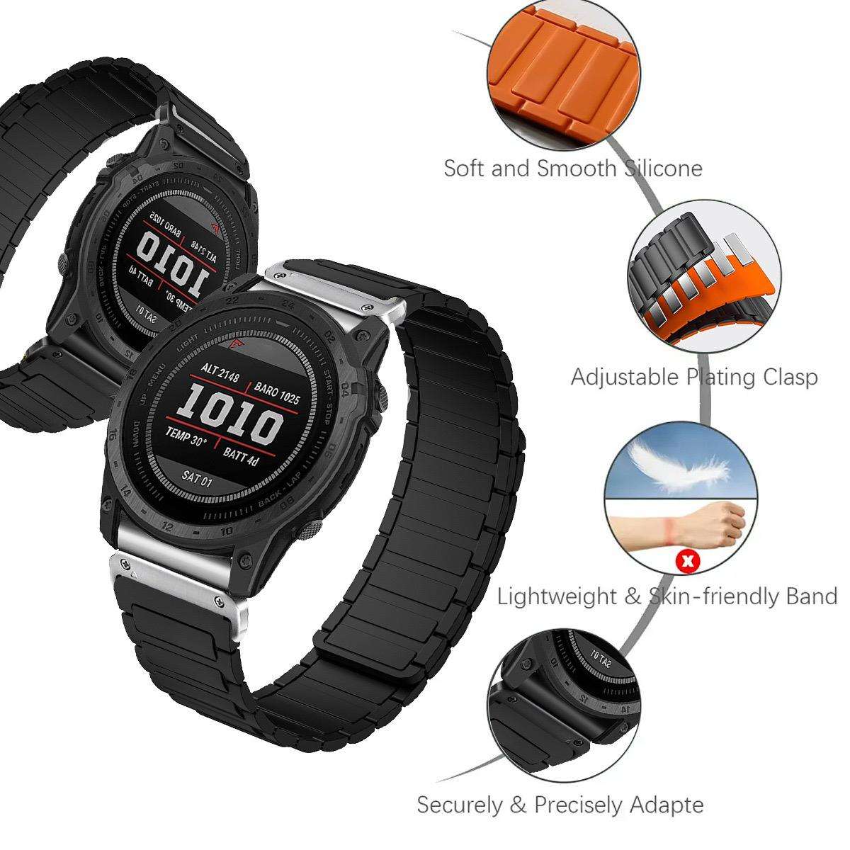 For Garmin 22mm Three Beads Magnetic Silicone Watch Band(Black Orange+Black Connector)