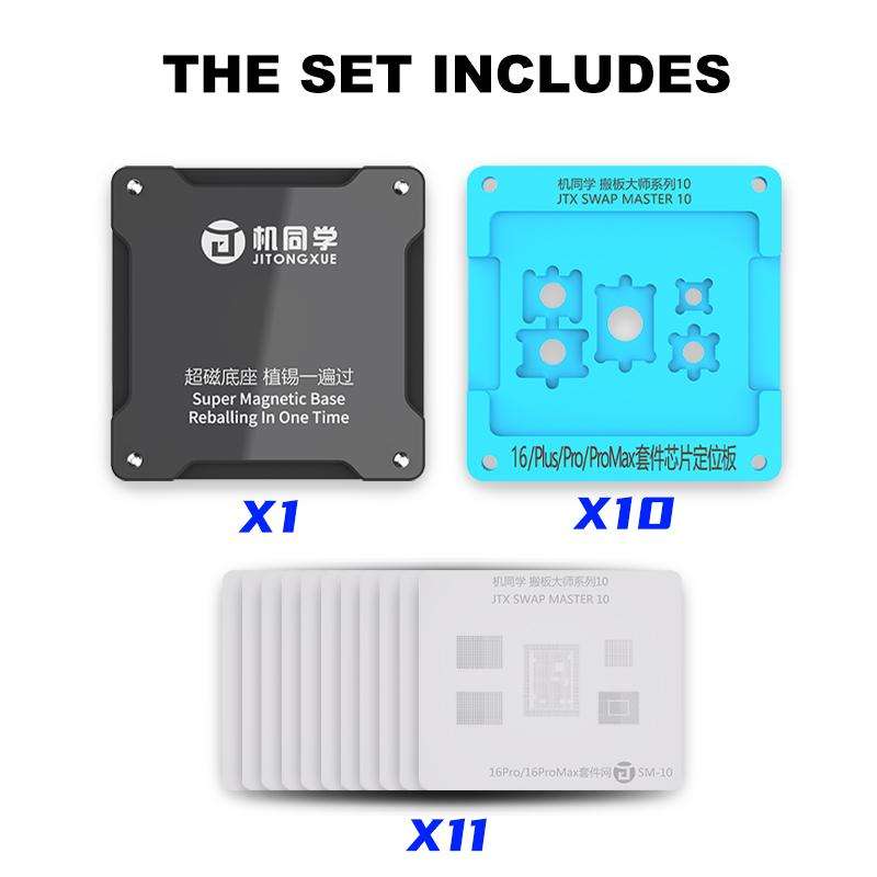 JTX SM Series Swap Board Chips BGA Reballing Stencil Platform Set for iPhone 8-16 Pro Max