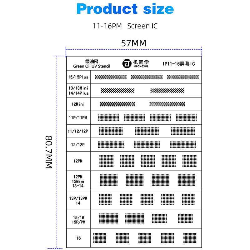 JTX Screen IC Green Oil Mesh for iPhone 11-16 Pro Max