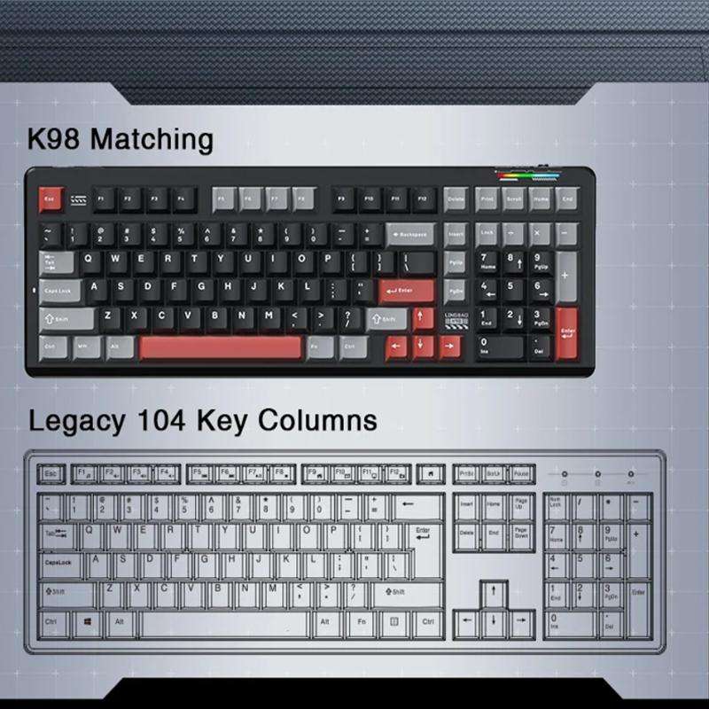 LINGBAO K98 101 Keys Triple-mode Wireless Game Keyboard, Type:Blue-Red Rabbit Axis Pro