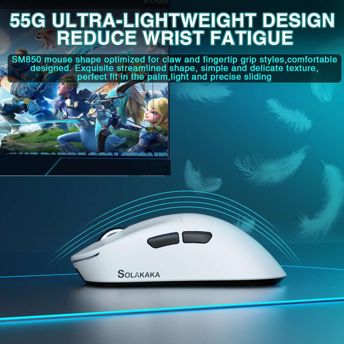 SOLAKAKA SM850 24000DPI 2.4GHz + BT + Wired Tri-mode Wireless Mouse(White)