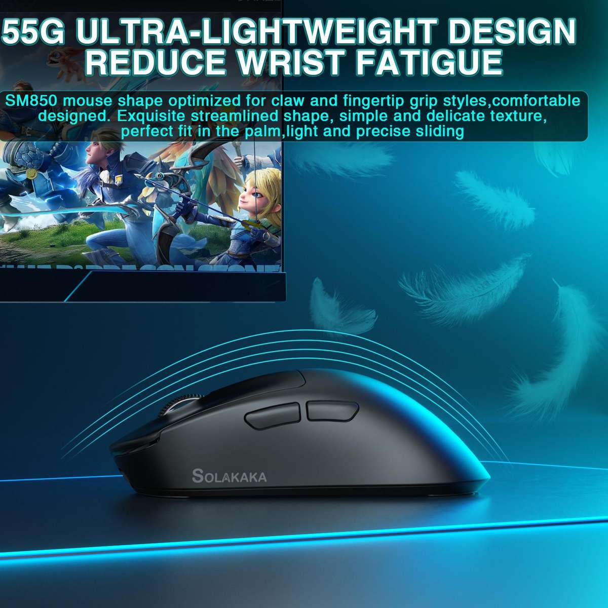 SOLAKAKA SM850 24000DPI 2.4GHz + BT + Wired Tri-mode Wireless Mouse(White)