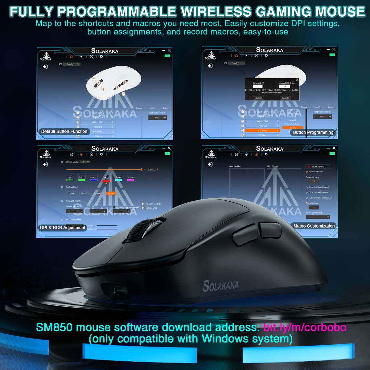 SOLAKAKA SM850 24000DPI 2.4GHz + BT + Wired Tri-mode Wireless Mouse(White)