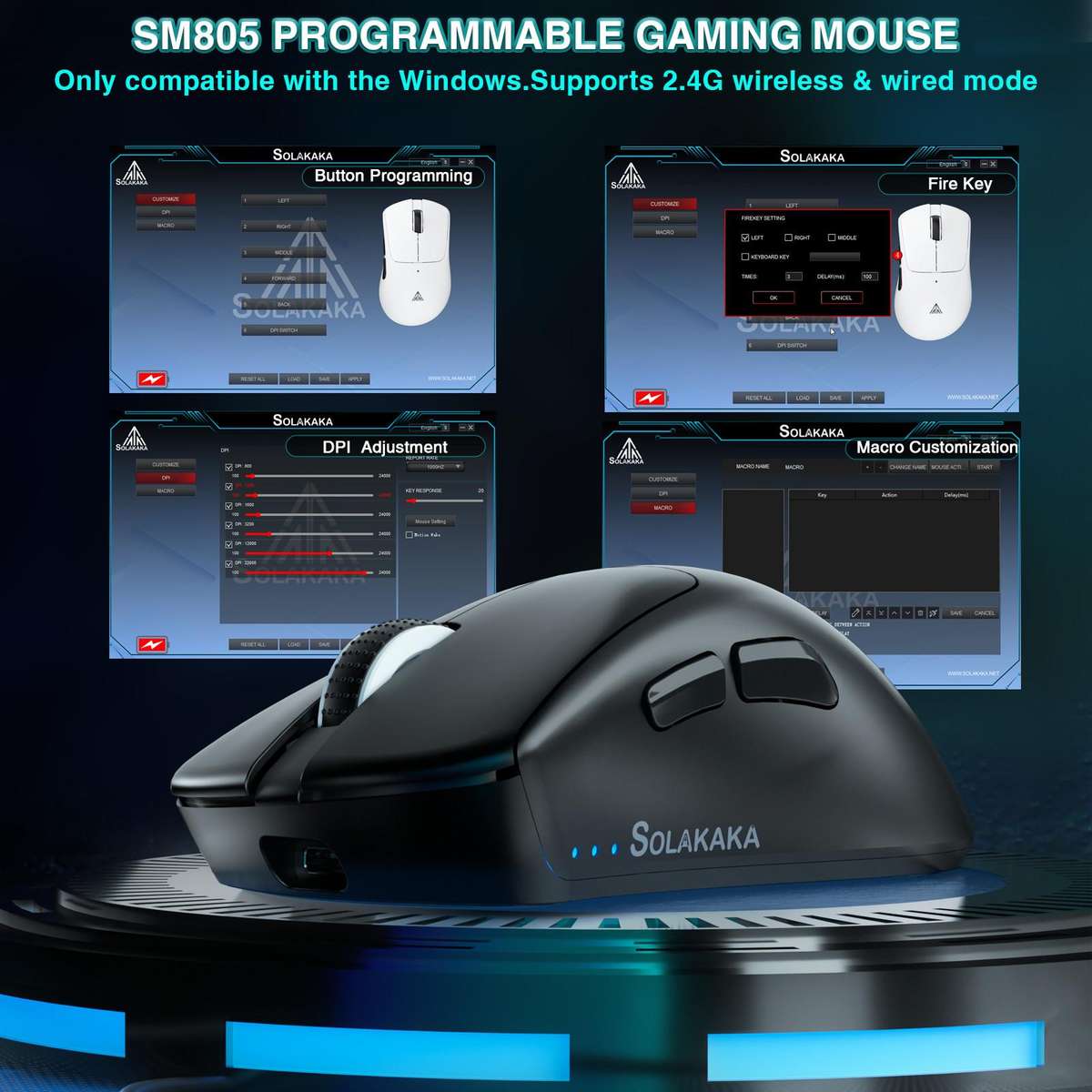 SOLAKAKA SM805 24000DPI 2.4GHz + BT + Wired Tri-mode Wireless Mouse(White)