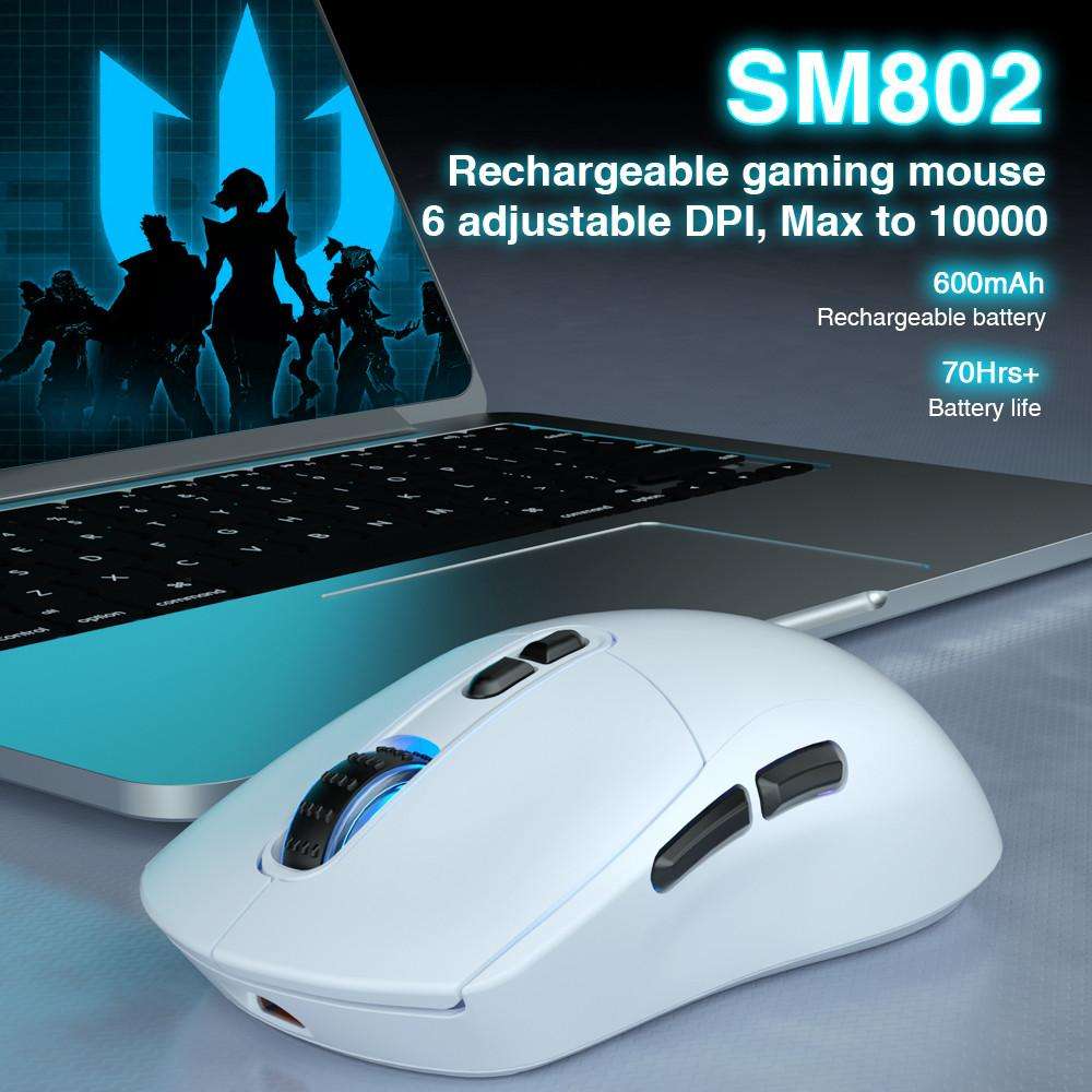 SOLAKAKA SM802 Ultra-light 2.4GHz + BT + Wired Tri-mode Wireless Mouse(White)