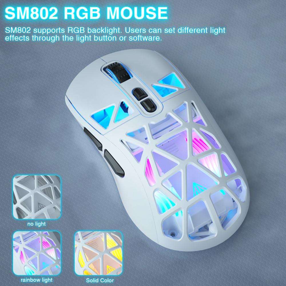 SOLAKAKA SM802 Ultra-light 2.4GHz + BT + Wired Tri-mode Wireless Mouse(White)