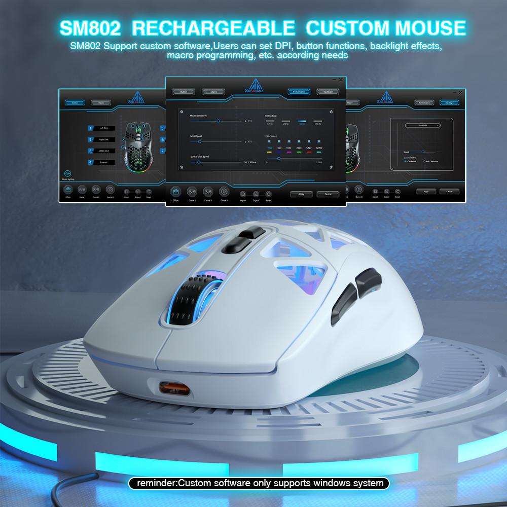 SOLAKAKA SM802 Ultra-light 2.4GHz + BT + Wired Tri-mode Wireless Mouse(White)