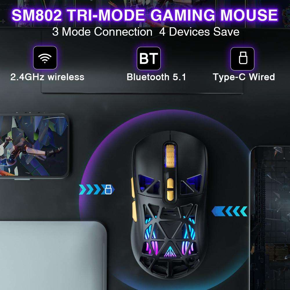 SOLAKAKA SM802 Ultra-light 2.4GHz + BT + Wired Tri-mode Wireless Mouse(White)