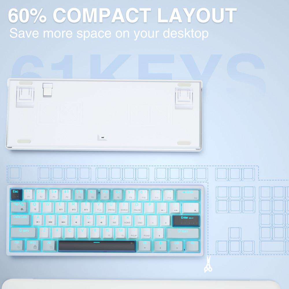 SOLAKAKA SK961 Tri-mode RGB 61 Keys Wireless Mechanical Keyboard, Type:Red Axis(White Blue)