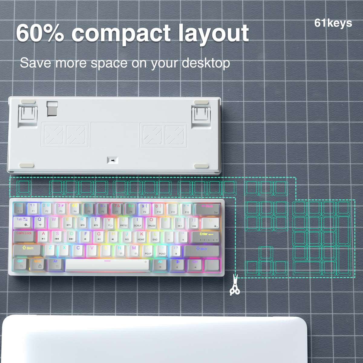 SOLAKAKA SK961 Tri-mode RGB 61 Keys Wireless Mechanical Keyboard, Type:Red Axis(White Blue)