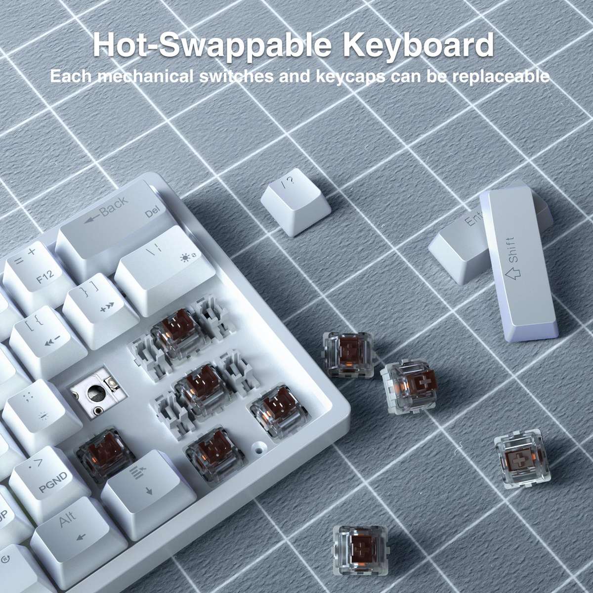 SOLAKAKA SK961 Tri-mode RGB 61 Keys Wireless Mechanical Keyboard, Type:Red Axis(White Blue)