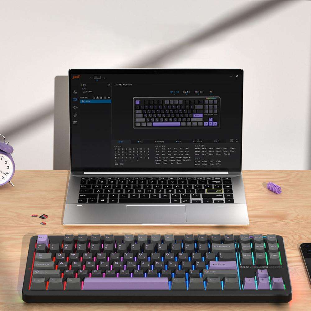 LINGBAO K87 Tri-Mode Hot Swap Mechanical Keyboard, Type:Black-Gray Wood Axis