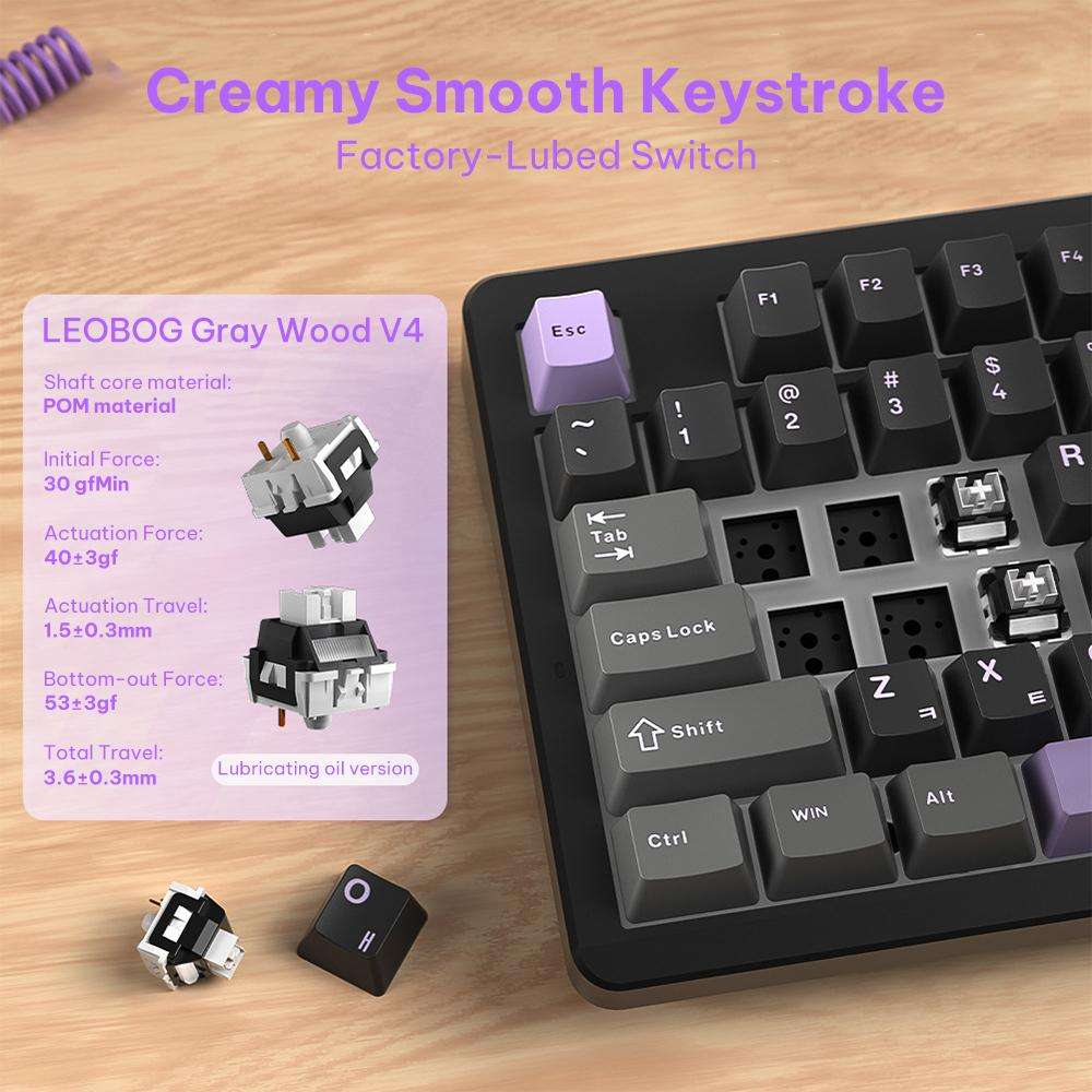 LINGBAO K87 Tri-Mode Hot Swap Mechanical Keyboard, Type:Black-Gray Wood Axis