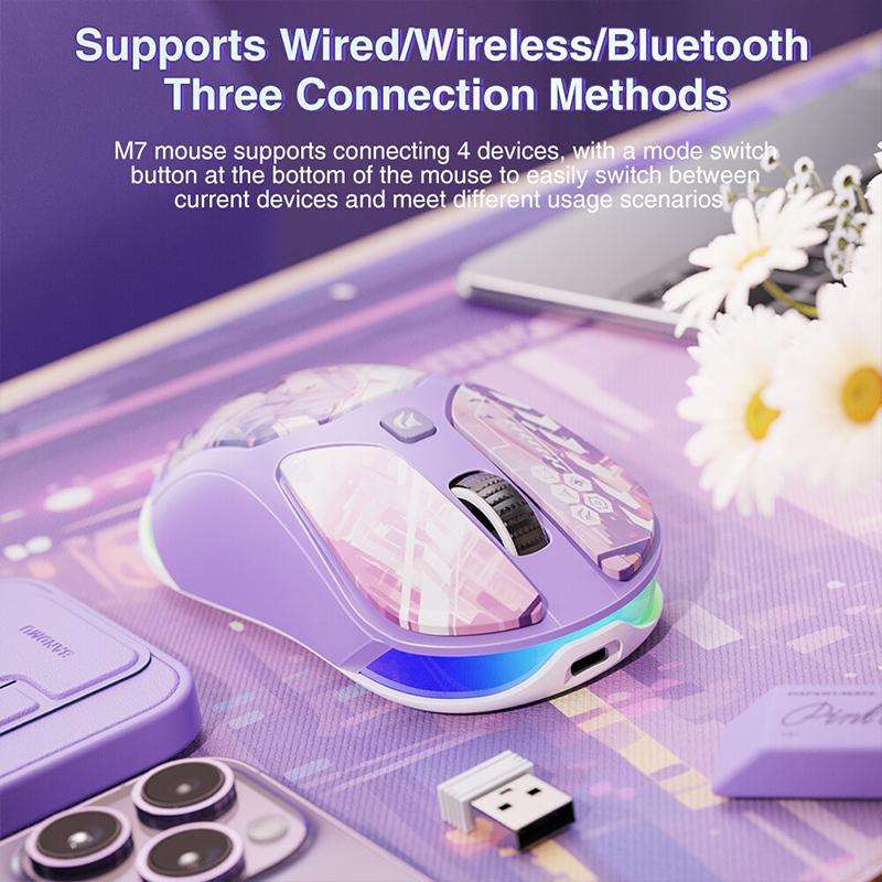 LINGBAO M7 IP Series Bluetooth 2.4G Wired Triple-Mode Wireless Mouse(Purple)