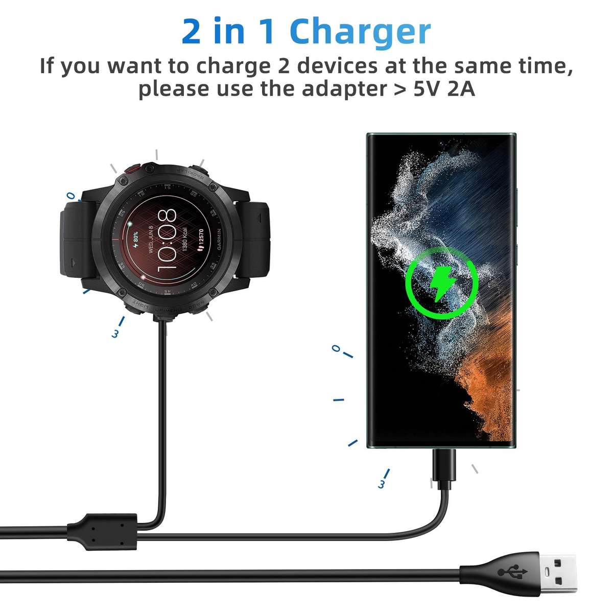 For Garmin Fenix 8 xDfind 2 in 1 USB to Type-C Integrated Watch Charging Base, Length: 1.2m(Black)