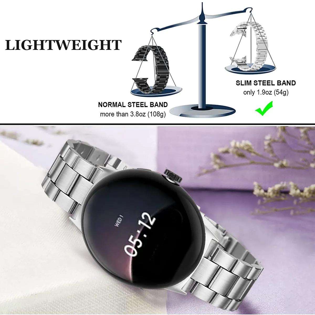 For Google Pixel Watch 4 / 3 / 2 / 1 41mm Slim Three Beads Stainless Steel Watch Band(Black)