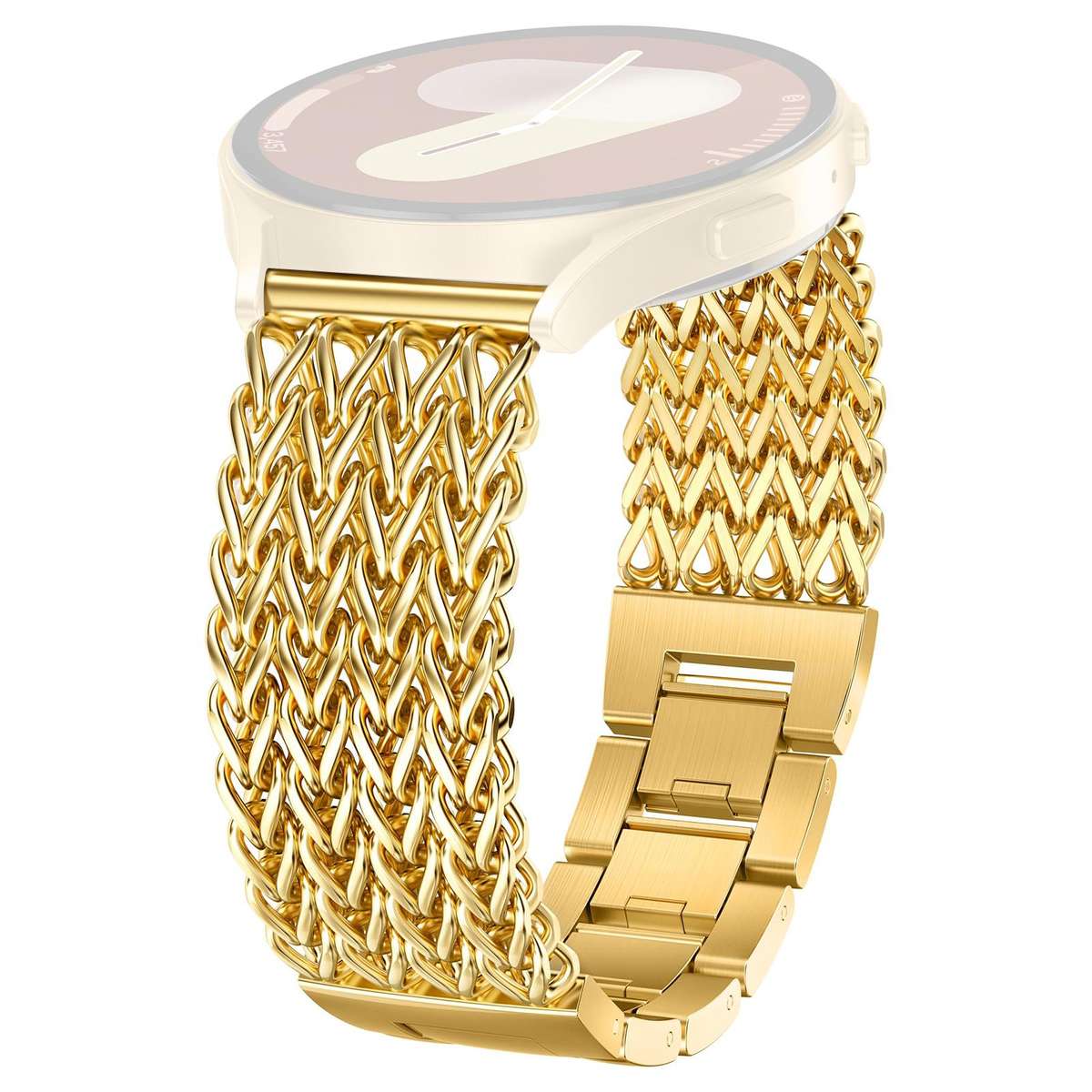 22mm xDfind Flat Head Herringbone Braided Stainless Steel Watch Band(Gold)