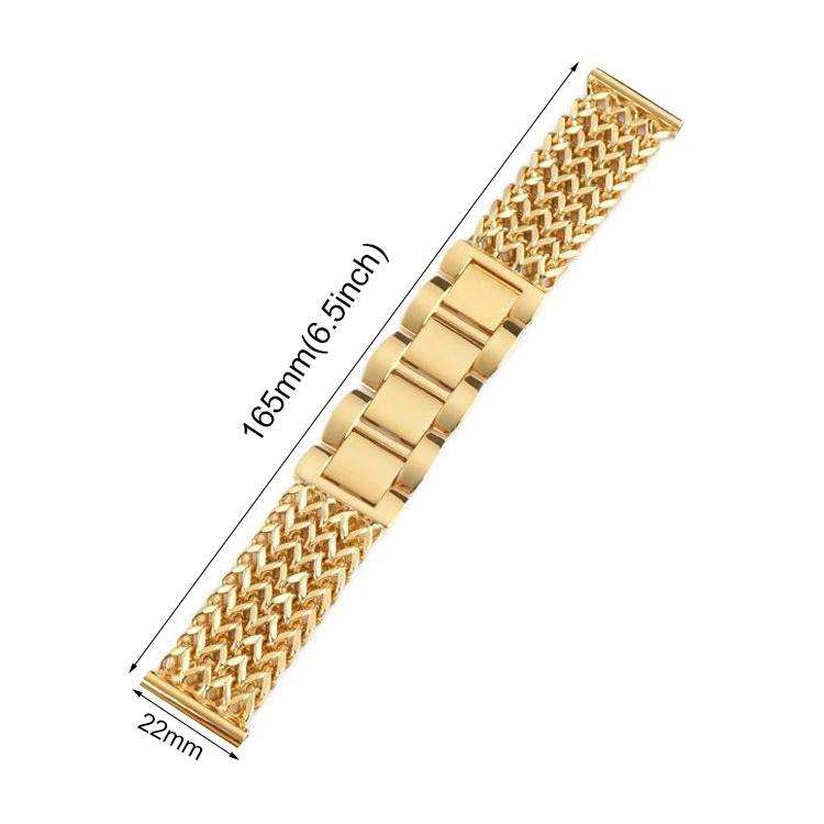22mm xDfind Flat Head Herringbone Braided Stainless Steel Watch Band(Gold)