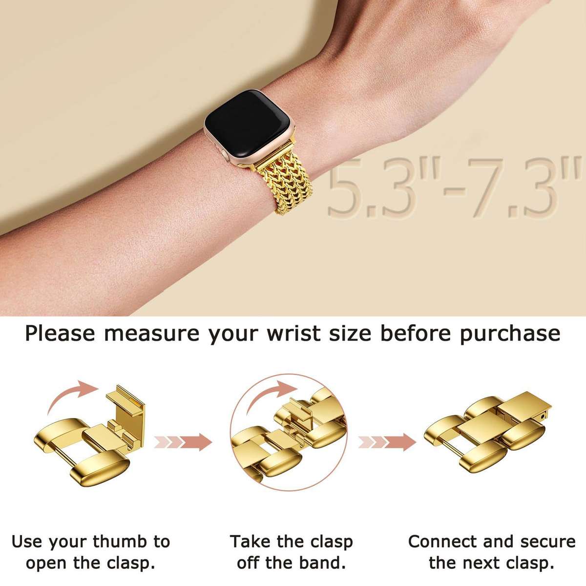 22mm xDfind Flat Head Herringbone Braided Stainless Steel Watch Band(Gold)